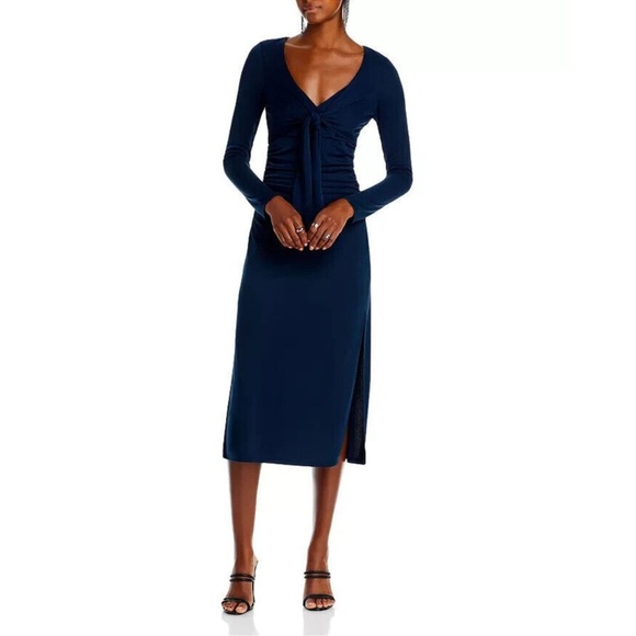 Cinq à Sept Brenna Jersey Tie Front Midi Dress Women's 00 Peacock Blue Side Slit - Picture 1 of 4